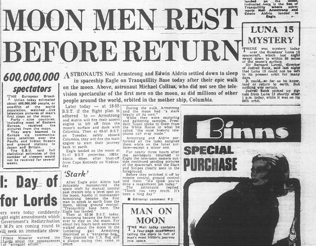 How the Mail told its readers that man was on the Moon.