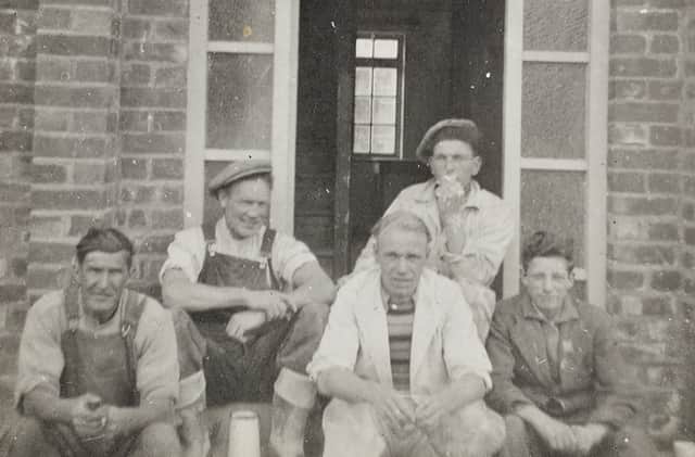 Wilfred Nelson, left, and workmates in Thorntree Gill in 1952.
