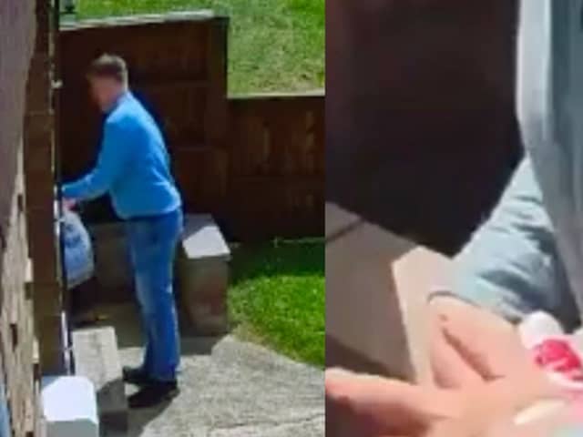 Tory canvasser removes Labour leaflet from letterbox.