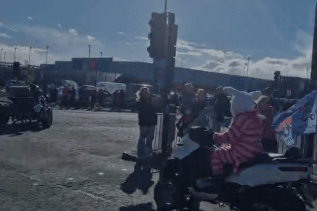 The Easter bunny rides past the crowds as part of the Durham Easter Egg Run.