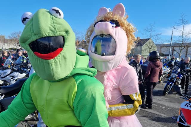 Kermit the Frog and Miss Piggy, aka Gavin and Alana Mackenzie, got into the spirit of the day at the Durham Easter Egg Run.