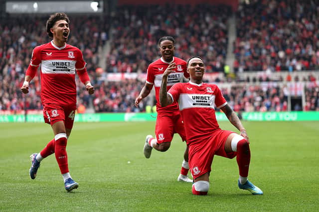 Morgan Whittaker of Middlesbrough celebrates.
