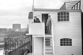 Workers take a break during the construction of the luxury pigeon loft on the banks of the Wear 70 years ago today.