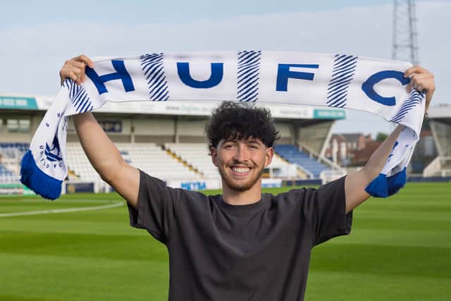 Owen Hampson at Victoria Park after agreeing a one-year contract with Hartlepool United (photo Hartlepool United FC)