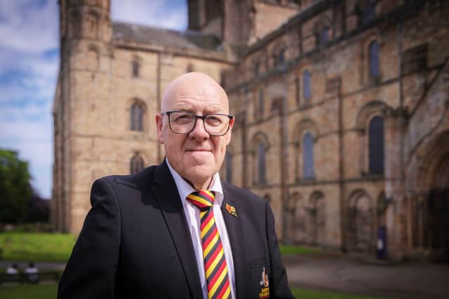 Peter Lawson outside Durham Cathedral
Photo: BBC/Chalk Productions/Paul Stephenson