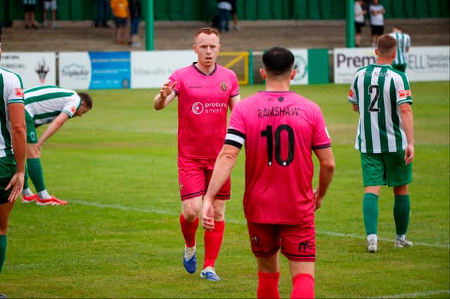 Danny Johnson marked his first appearance for Spennymoor Town with a goal in their pre-season friendly win at Blyth Spartans (photo David Nelson)