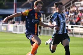 Spennymoor Town full-back Campbell Darcy and Newcastle United U21s winger Seung-Soo Park (photo Tyler Lopes)