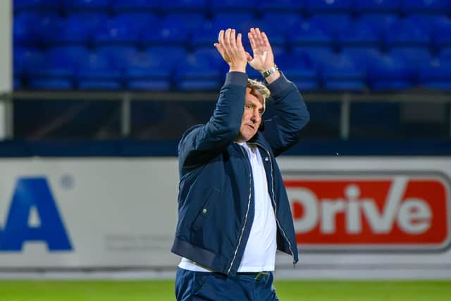Lee Clark after Hartlepool United's home defeat against Eastleigh (photo Chris Fryatt)