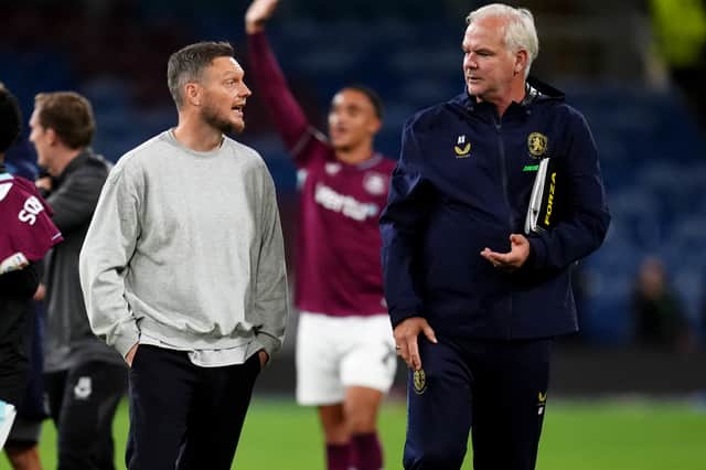 Middlesbrough manager Kim Hellberg (left) and assistant head coach Adrian Viveash on the pitch after the Sky Bet Championship match at Turf Moor, Burnley.