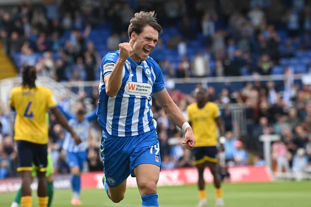 Chris Popov celebrating his goal. Hartlepool United V Woking Picture by FRANK REID