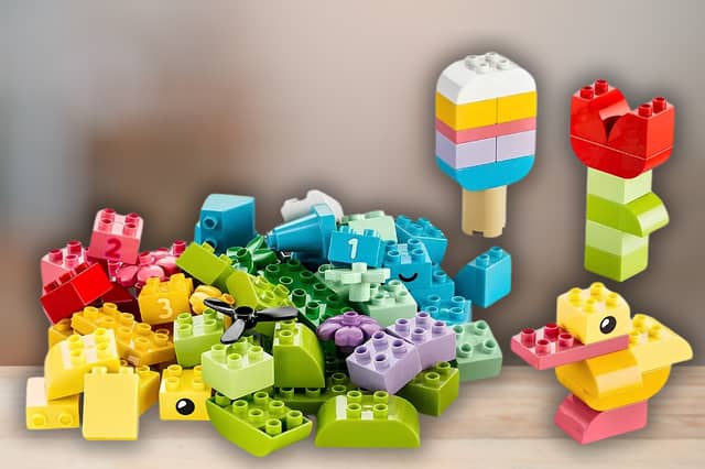 LEGO DUPLO bricks are designed for little hands and can be used to create colourful models through open-ended play.
