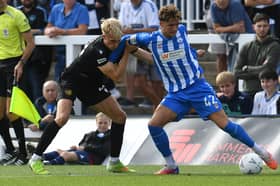 Cole Deeming in action during Hartlepool United's home defeat against Worthing.
