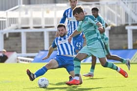Action from Hartlepool United's FA Cup fourth qualifying round tie with Marine (photo Chris Fryatt)