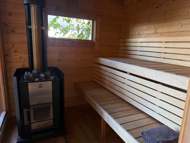Inside the secluded wood-fired sauna