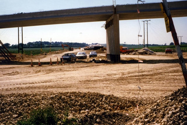 View of the M1 motorway expansion under construction showing the newly built bridge to carry Barwick Road across the motorway. Image courtesy of Leslie Cole.