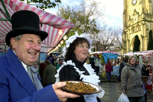 Stallholders Lewis Wood of Castleford and Bridget Lee, of East Ardsley, near Wakefield, looking the part at the Victorian Christmas Market in 2001