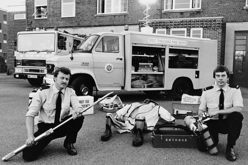 August 1982 and a new emergency tender was brought into service at Gipton Fire Station. Pictured are 'Red Watch' crew, Fireman Stephen Pask (left) and Leading fireman Brian Perkin, with some of the specialised equipment the vehicle carries.
