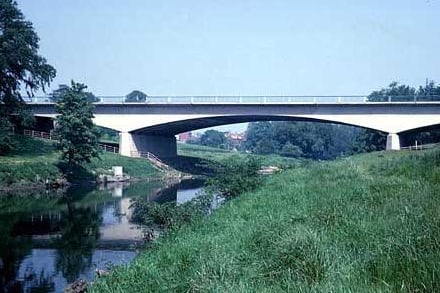 Wetherby Bypass in 1964. It was constructed between October 1957 and October 1959 aned cost more than £600,000 and included this new bridge spanning the River Wharfe.