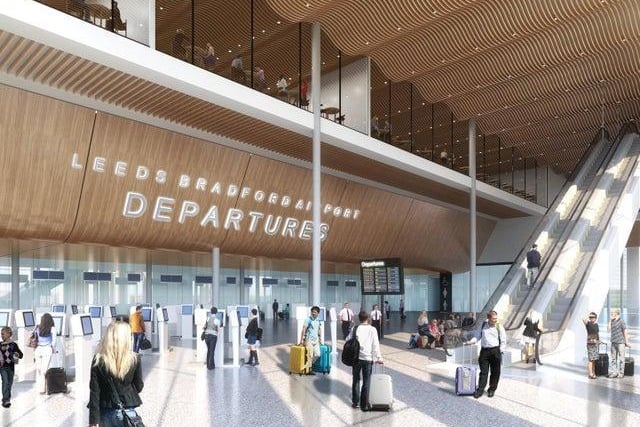 The departure terminal would look very different and much more modern.The food/shopping area can be glimpsed at just above the departures sign.
