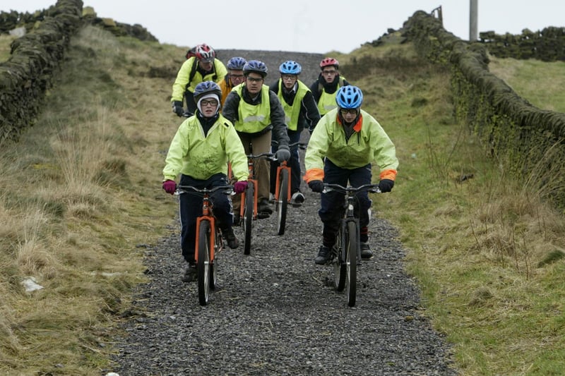 Students from Park Lane, School, Exley, mountain biking in Wainstalls.