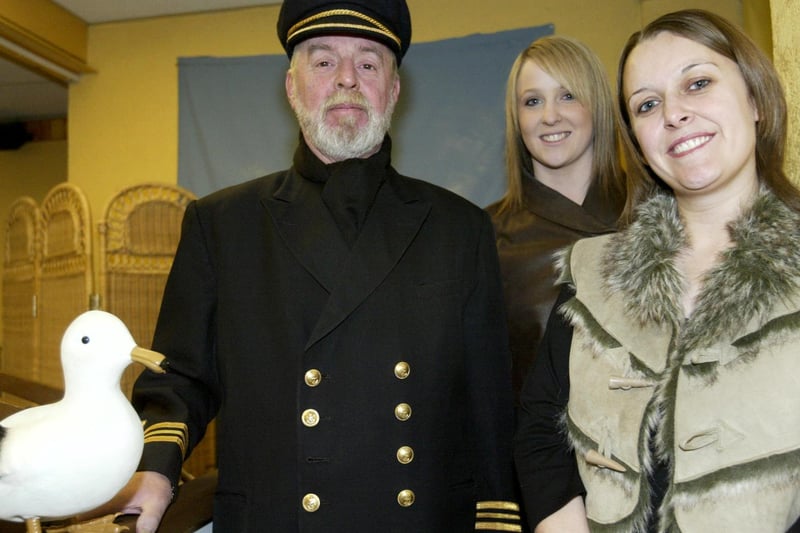 Halifax Amateur Operatic Society rehearse for Titanic. Dave Buckley as Captain Smith, Elizabeth Coyle as Kate McGowan and Adele Hill as Kate Mullins.