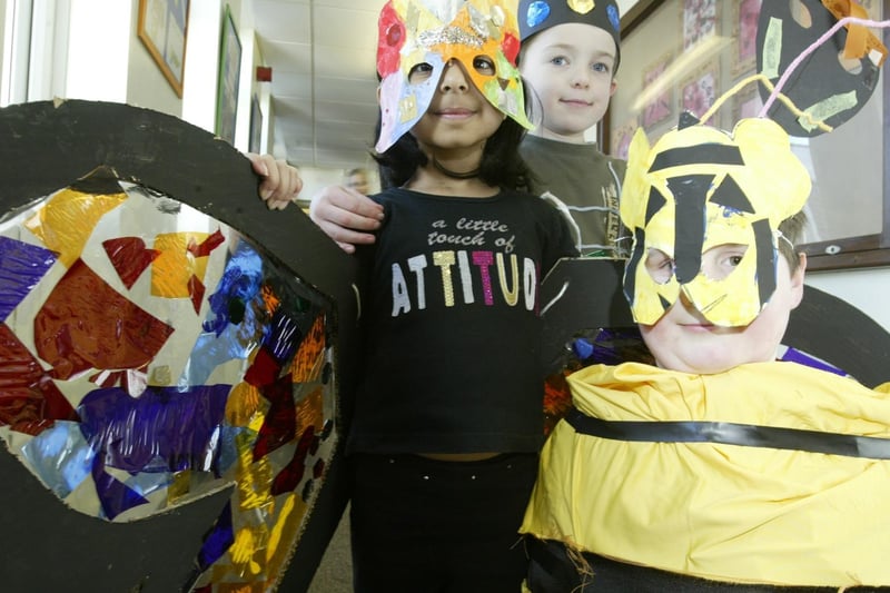 Children at Woodhouse Primary School, Rastrick in their Ugly Bug Ball costumes, from the left Hamna Arshad five, Jack Humpleby six and Oliver Dickson nine.