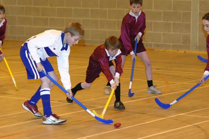 Action from the unihockey competition at the Rydings school, Ovenden