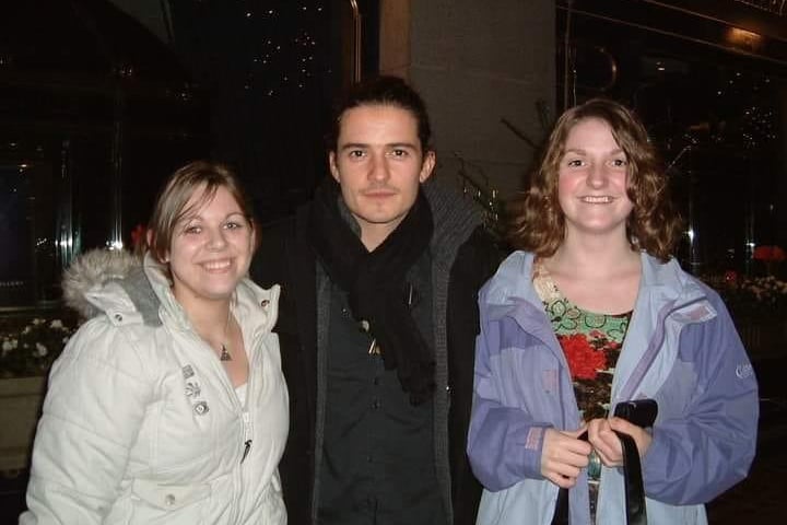 Orlando Bloom with Lizzie Cavanagh and her friend Megan Cowell outside the Ritz in London