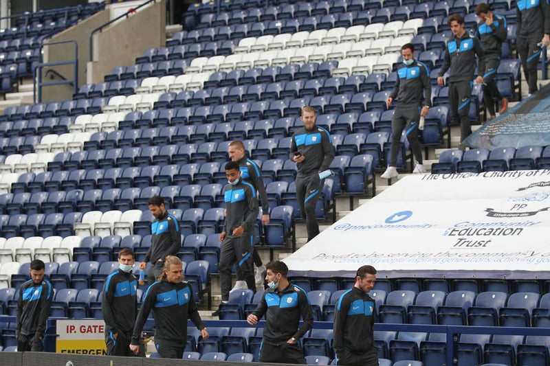 The PNE squad head to the dressing room after their pre-match meeting