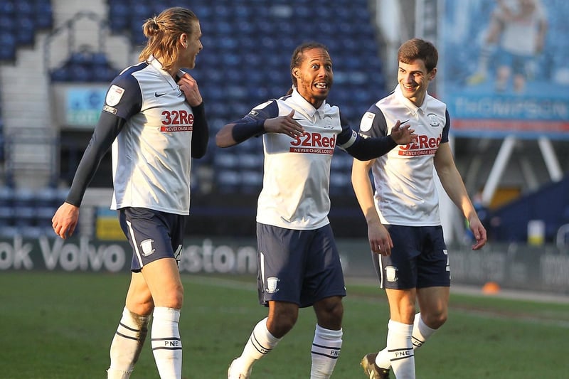 Daniel Johnson has a chuckle with Brad Potts and Jayson Moulby after the final whistle