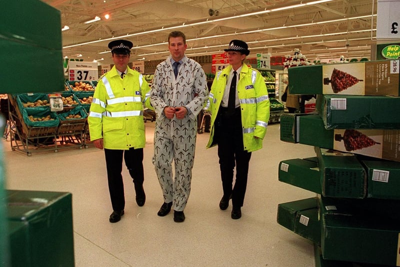 November 2001 and Asda general store manager Peter Brigden was arrested by PC Marie Exley and Insp Andy Oddy. He was taken to Pudsey Police Station and only released when enough money was raised for Children in Need.