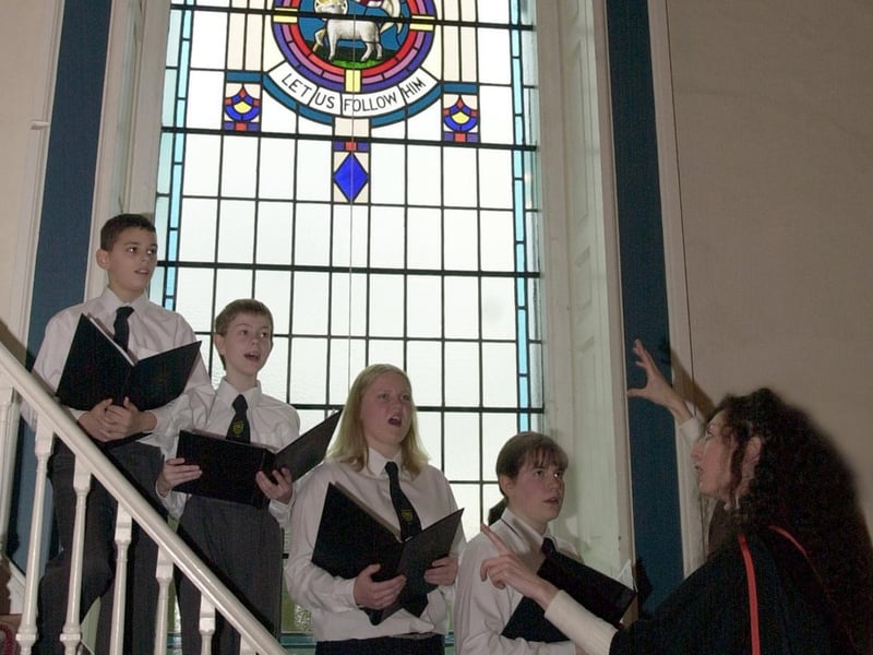 The Fulneck School choir recorded a CD to celebrate the school's 250th anniversary. Pictured are Stefan Kosmirak, Richard Dearden, Emma Newsome and Clare Longfield taking direction from Pauline Blackwell-Hamilton Musical Director
