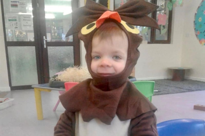 Here is James (two) dressed as an owl
