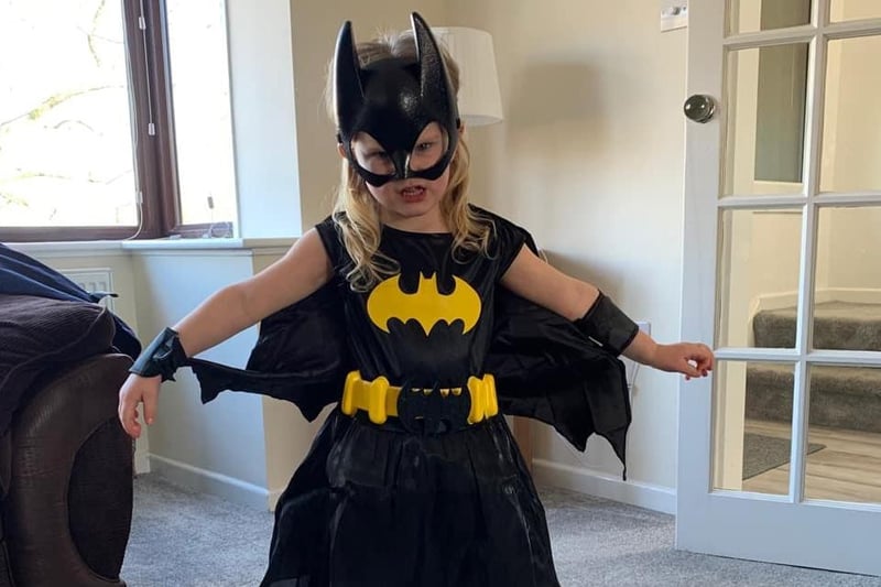 Summer (four) makes a fiercesome Bat Girl! (sent by Cathy Clews