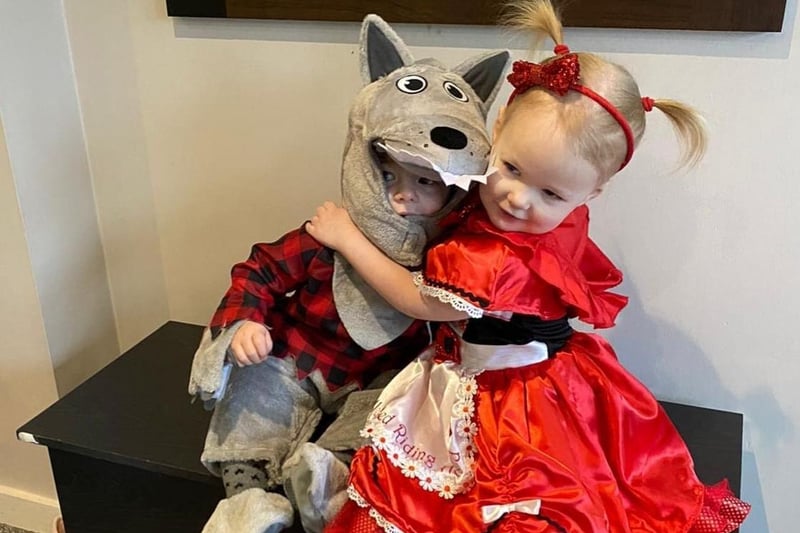 Shae (two) and one-year-old Arlo as Little Red Riding Hood and the Big Bad Wolf (sent in by Danielle Tara Harker)