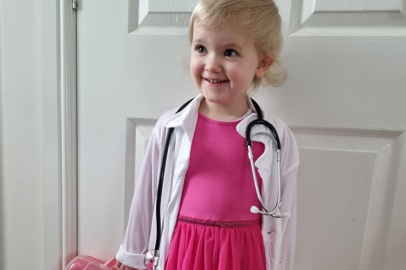Isabella (three) is Dr Princess Pearl from Zog and the Flying Doctors (sent by Amanda Holt)