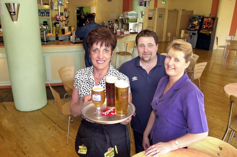 May 2001 and pictured is Diane Layton, Adam Hobson and Debra Rose of TFB's cafe bar in Pudsey.