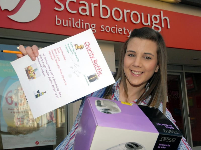 Scarborough Building Societys Sophie Allison promotes a fundraising raffle.