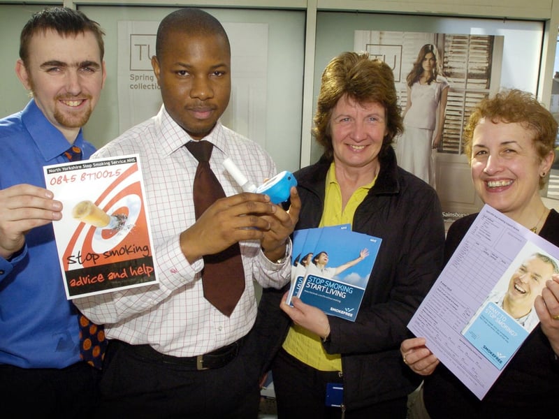 At the stop smoking stand in Sainsburys are (from left) Produce manager Paul Miller, Pharmacist Anthony Onuchukwu, Smoking in Pregnancy specialist Sue Cullen and Specialist Smoking advisor Flis MacDonald.