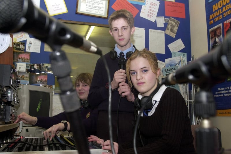 Pudsey Grangefield School students operate their radio station. Pictured, from left, are Leanne Slater, David Robinson and Emily Lee-Chapman.
