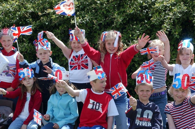 Pupils of Pudsey Waterloo Infants School enjoy a sports event inspired Jubilee celebration.