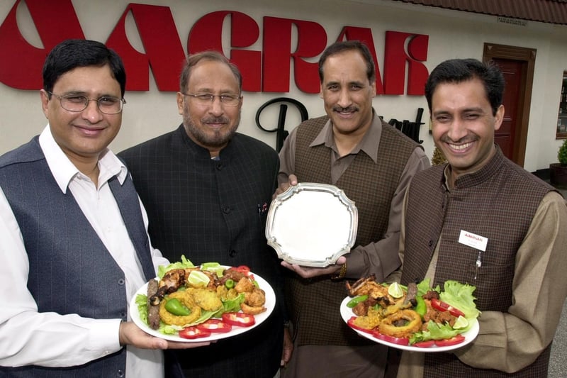 June 2002 annd Zafar Iqbal, Mohamad Sabir, Mohamad Aslam and Arshad Mahmood from the Aagrah in Pudsey celebrate winning a Real Restaurant Guide Award.