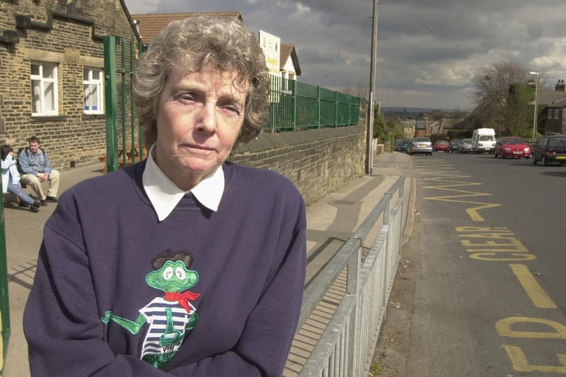 This is Marlene Bratby who was campaigning for traffic calming measures outside St. Joseph's R.C. School.