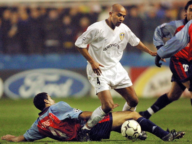 Olivier Dacourt is challenged by Deportivo's Nourredine Naybet (bottom).
