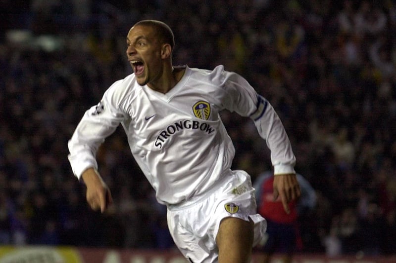 Rio Ferdinand celebrates after leaping to power home a third goal on the hour mark.