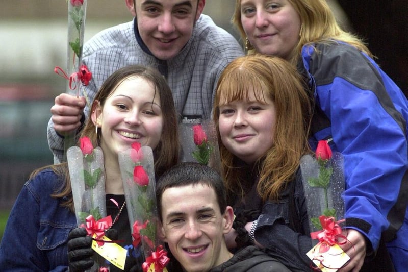 February 2001 and these students started a company selling roses. Pictured are Darryl Horner, Jane Russell, Patricia Rigby, Lorna Bapty and Jason Mousada.