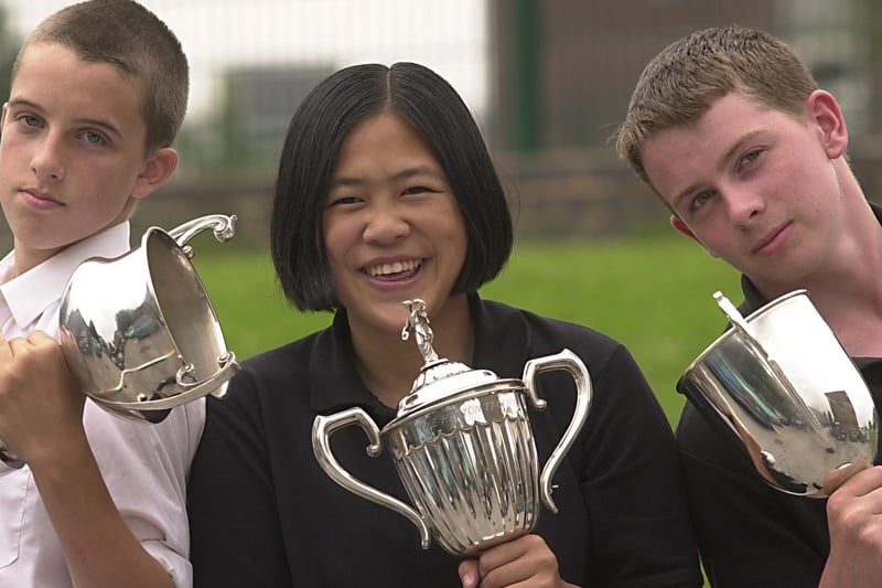 School Sports Personality winners in July 2002. Pictured, from left, Darren Shotton (rugby and cricket), Amy Hoang (football and rounders) and Gary Cole (football and cricket).