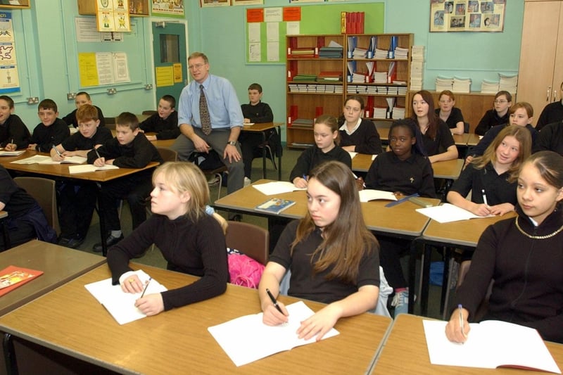 Pupils hard at work in class in December 2003.