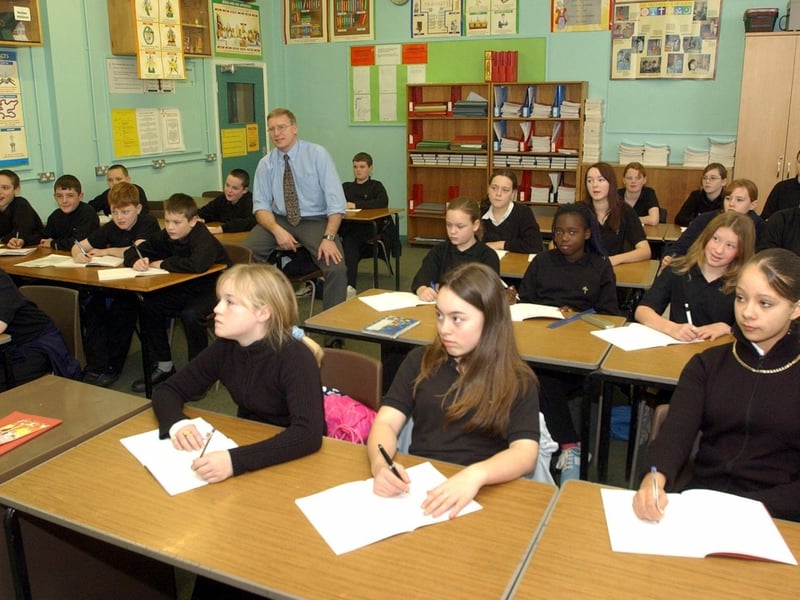 Pupils hard at work in class in December 2003.