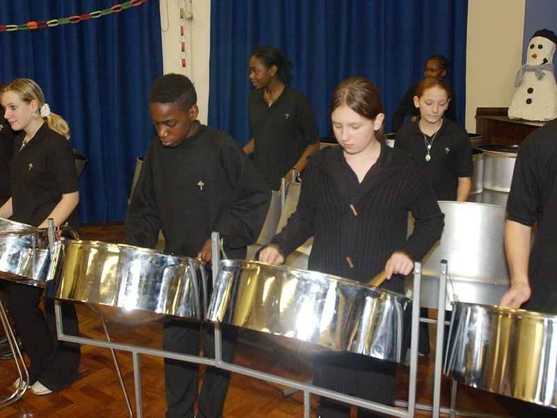 The school's steel band in action in December 2003.